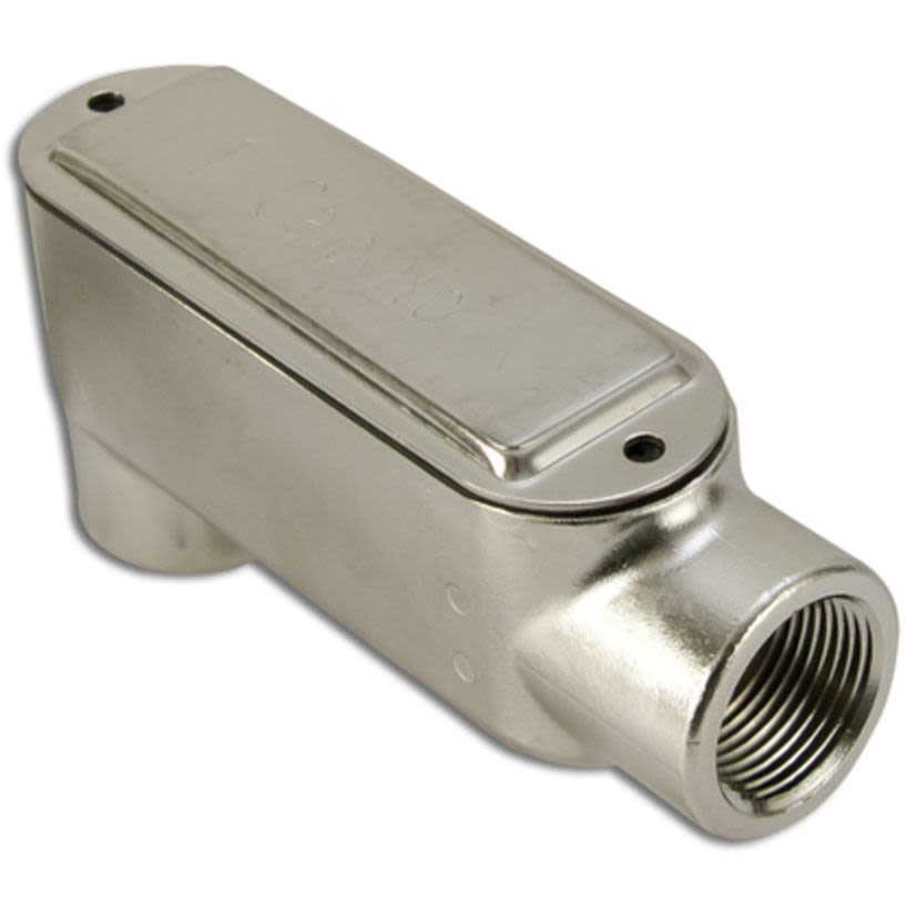 Calbrite S60700LB00 Type LB Conduit Body, 3/4 in Hub, 8, 7 cu-in, 316 Stainless Steel, Polished Silver